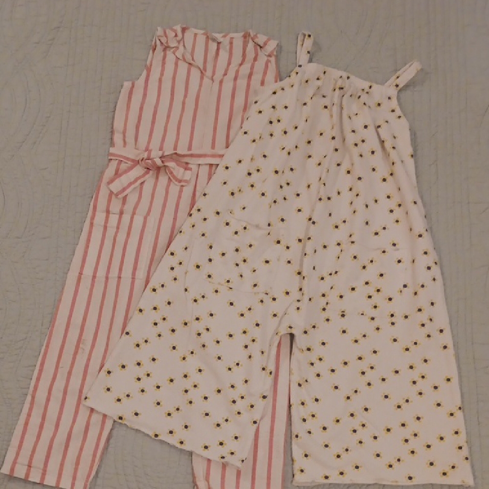 Kids Pink Striped and White With Navy Circles One Piece Jumpsuits